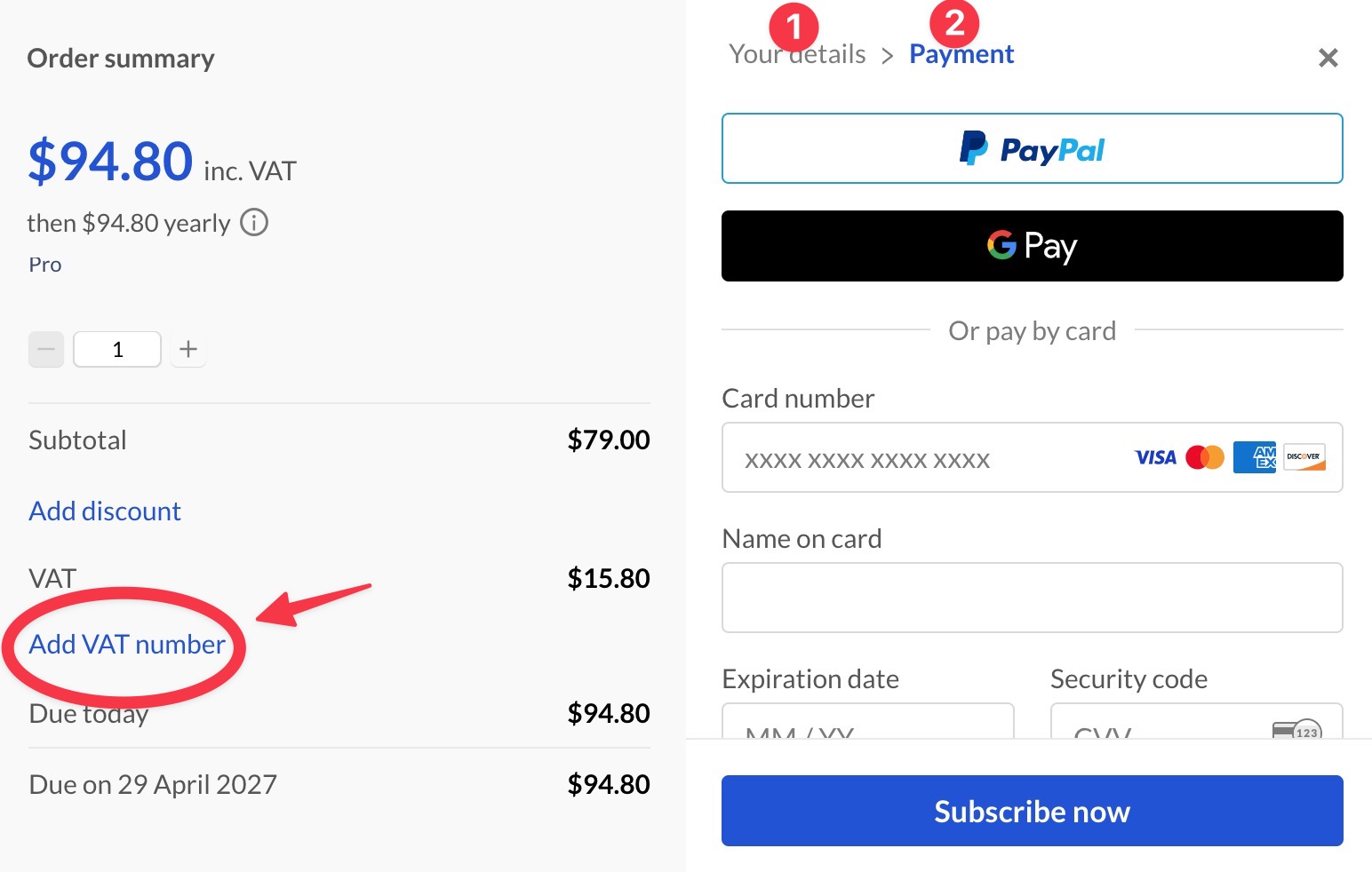 Where to enter your VAT ID at checkout